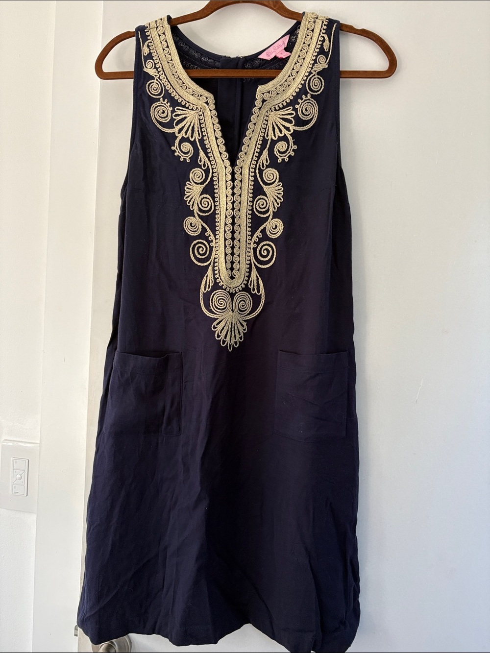 Lilly Pulitzer Navy Dress with Gold Braided Trim